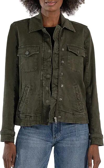 KUT from the Kloth Amanda Boxy Jacket Frt Flap Pockets Frt Flap Welt Pockets (Military) Women's Jacket Cover