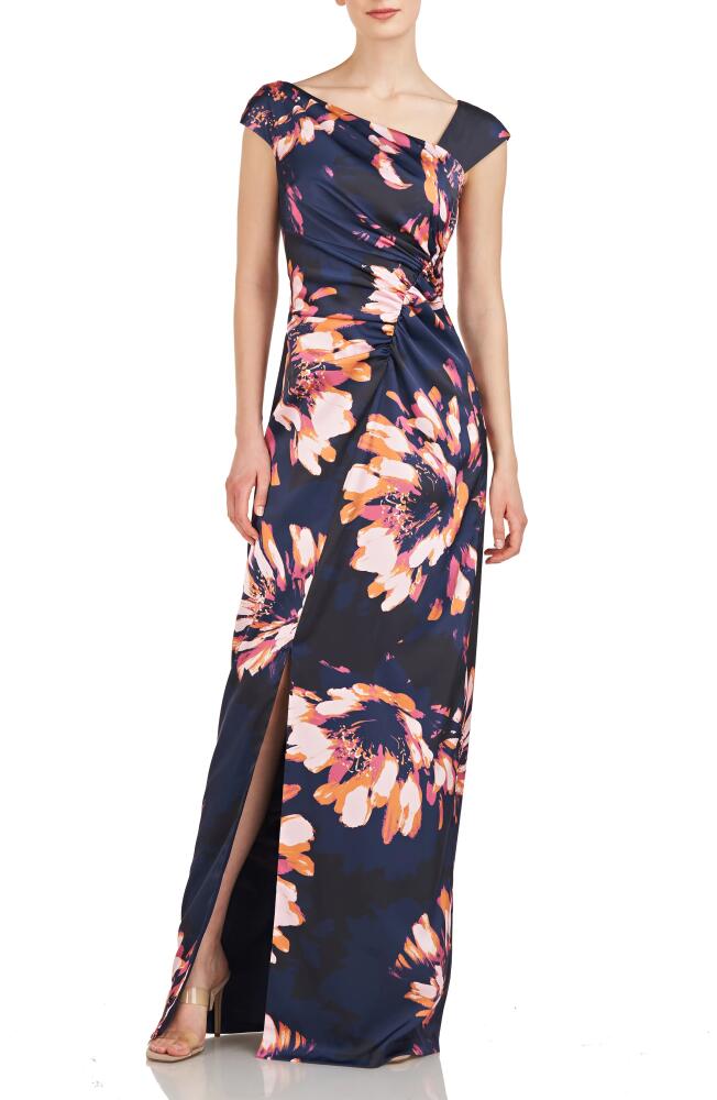 Kay Unger Wafa Floral Column Gown in Dark Midnight Multi Cover