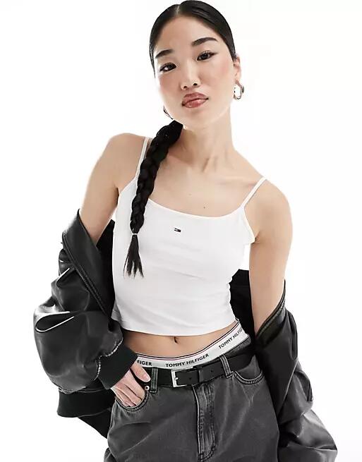 Tommy Jeans cropped essential strappy tank top in white Cover