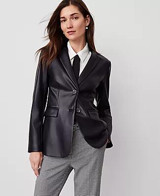 Ann Taylor The Greenwich Blazer in Faux Leather Cover