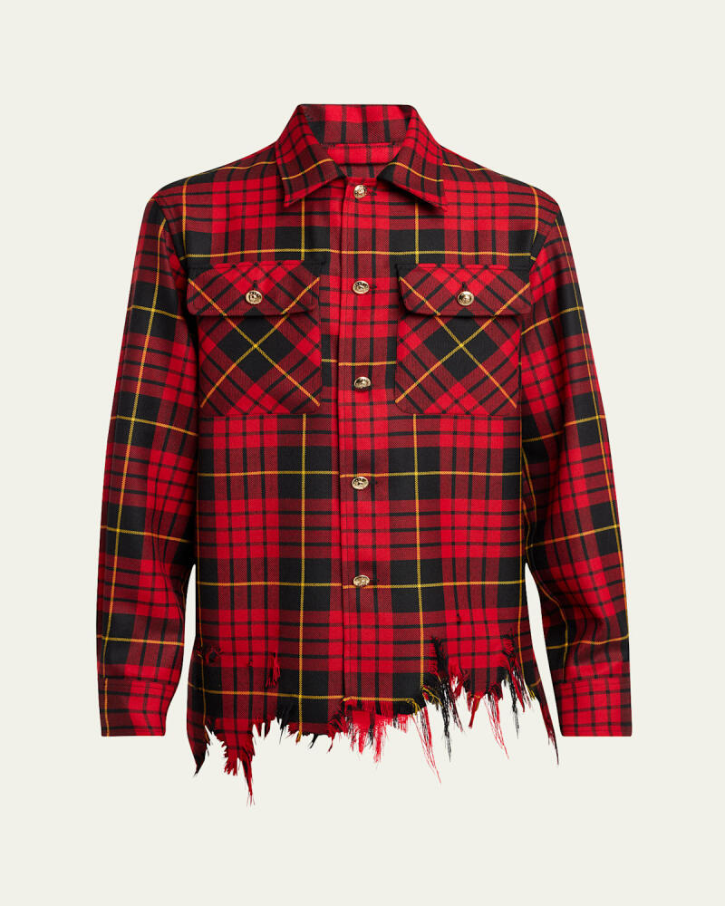 Alexander McQueen Men's Tartan Destroyed-Hem Overshirt Cover