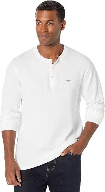 Polo Ralph Lauren Waffle Long Sleeve Henley (White Cruise Navy Logo/PP) Men's Clothing Cover