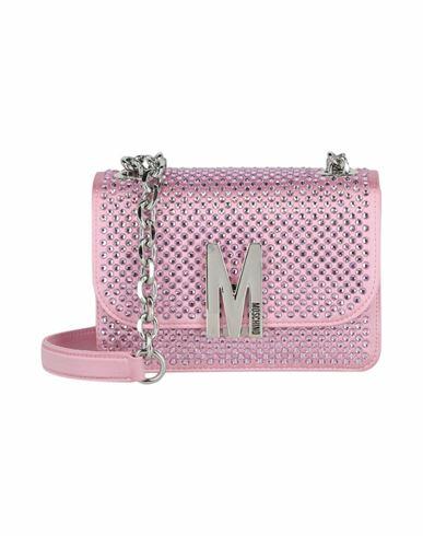 Moschino Crystal Logo Crossbody Bag Woman Cross-body bag Pink Viscose, Silk Cover