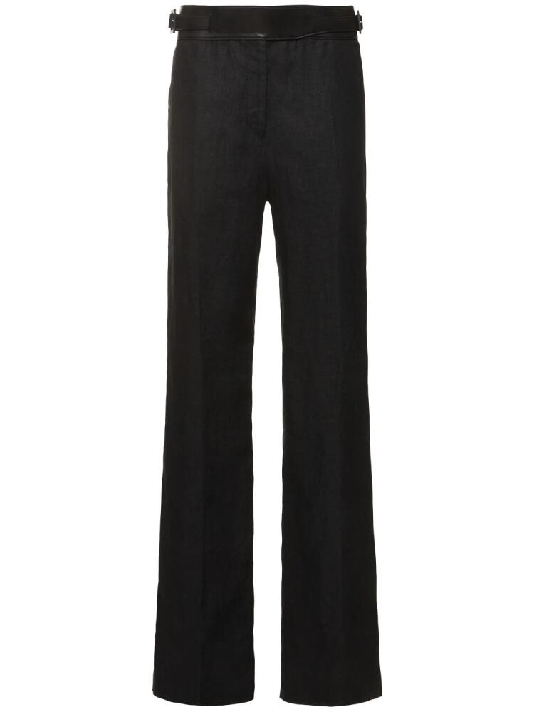 FERRAGAMO Belted Linen Straight Pants Cover