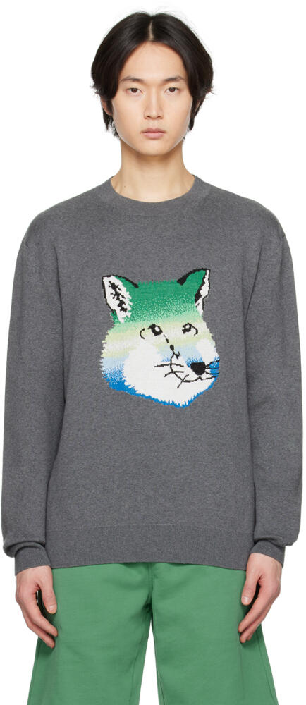 Maison Kitsuné Gray Fox Head Intarsia Sweater Cover