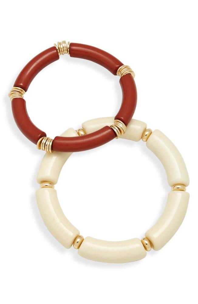 Nordstrom Set of 2 Resin Tube Stretch Bracelets in Rust- Beige- Gold Cover