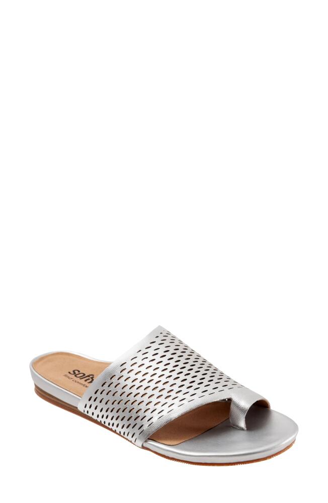 SoftWalk Corsica II Slide Sandal in Silver Nappa Leather Cover