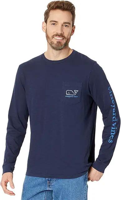 Vineyard Vines Vintage Whale LS GD Pocket Tee (Nautical Navy) Men's T Shirt Cover