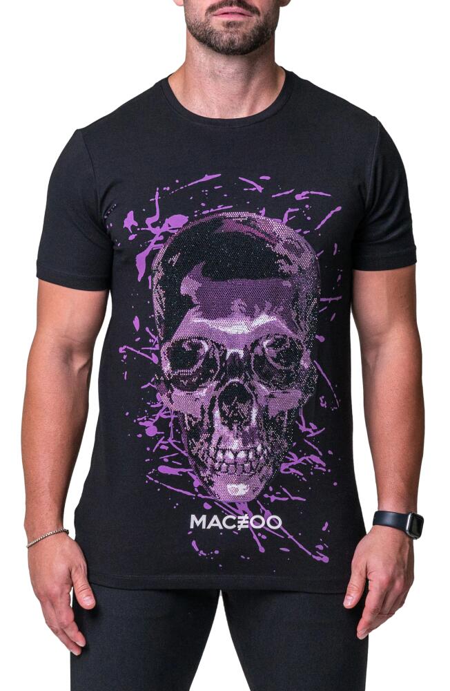 Maceoo Skull Purple Graphic Tee in Black Cover