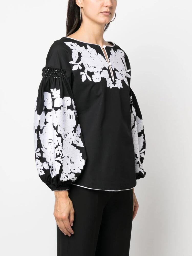 Yuliya Magdych floral-jacquard puff-sleeve blouse - Black Cover