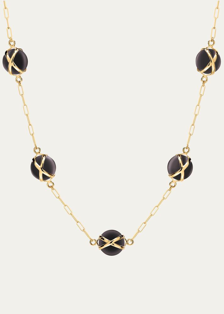 L. Klein Black Agate 18K Paperclip Chain Station Necklace Cover