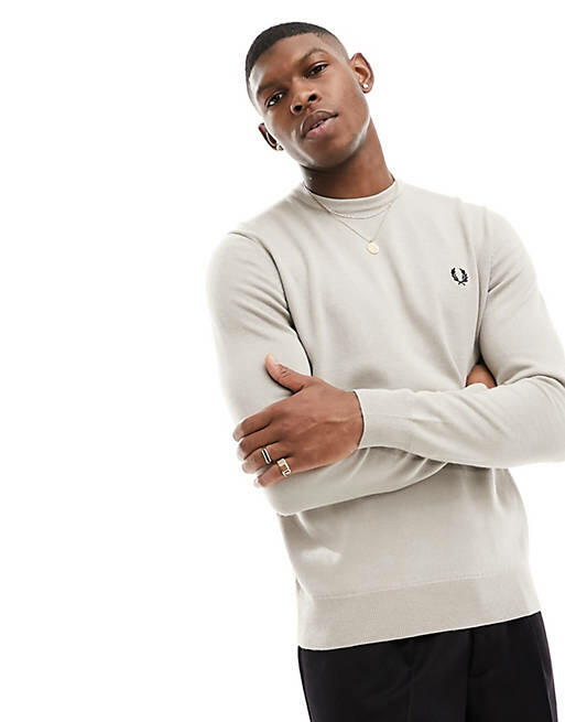 Fred Perry classic crew neck sweater in beige-Neutral Cover