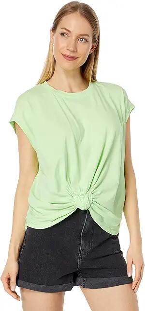 bobi Los Angeles Crew Neck Cap Sleeve Knot Tee (Matcha) Women's Clothing Cover