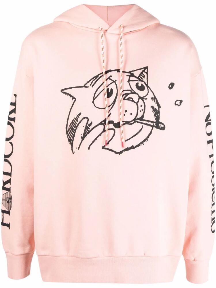 Aries Worried Cat graphic-print hoodie - Pink Cover