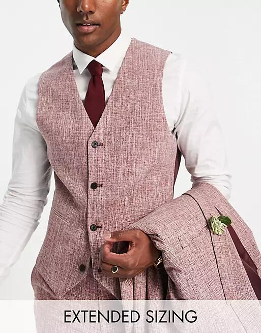 ASOS DESIGN wedding super skinny suit vest in burgundy crosshatch-Red Cover