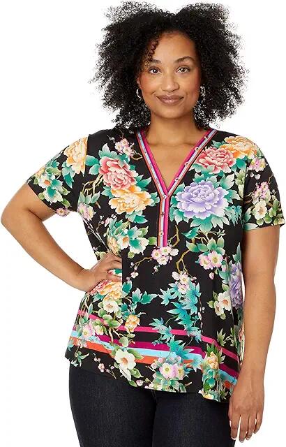 Johnny Was The Janie Favorite Button Neck Tee- Le Jardin Plus Size (Le Jardin Scarf Print) Women's Clothing Cover