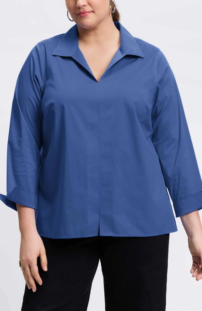 Foxcroft Agnes Smocked Cuff Blouse in Pacific Blue Cover