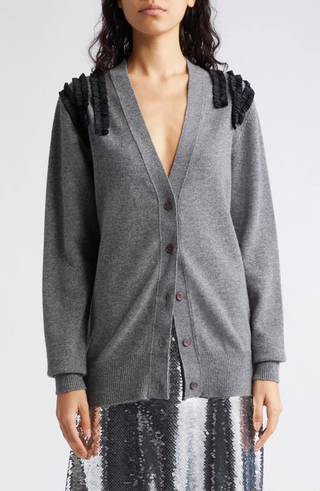 Molly Goddard Taffeta Trim Wool & Cashmere V-Neck Cardigan in Grey Cover