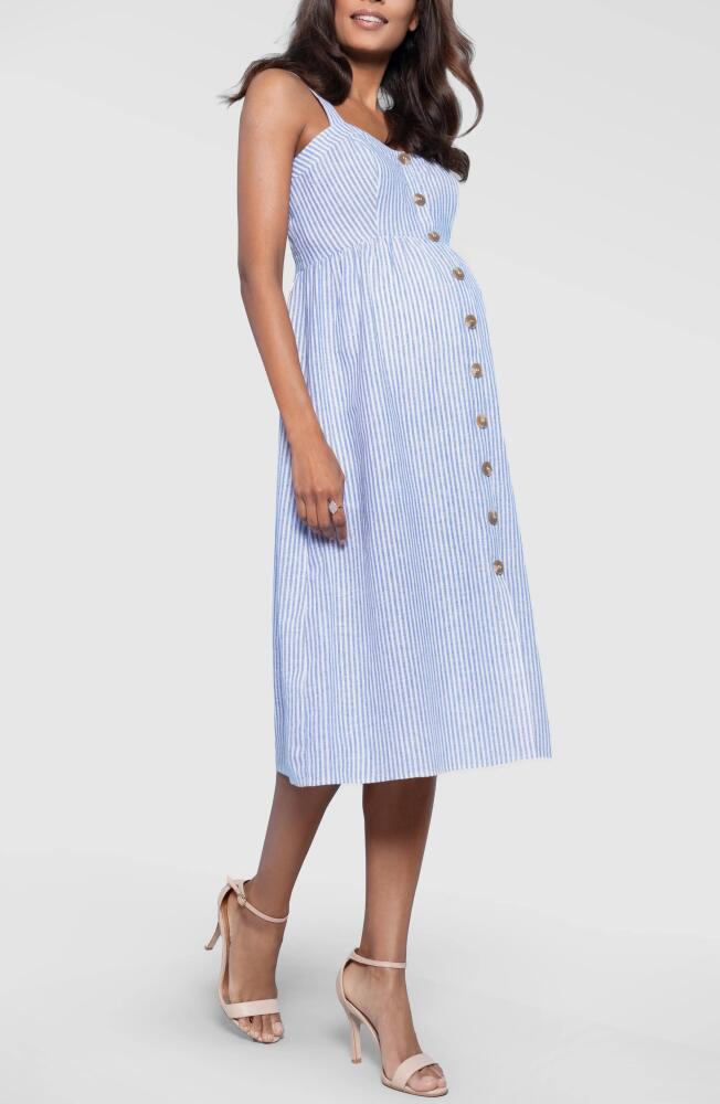 Seraphine Button Front Maternity/Nursing Midi Sundress in Blue Stripe Cover