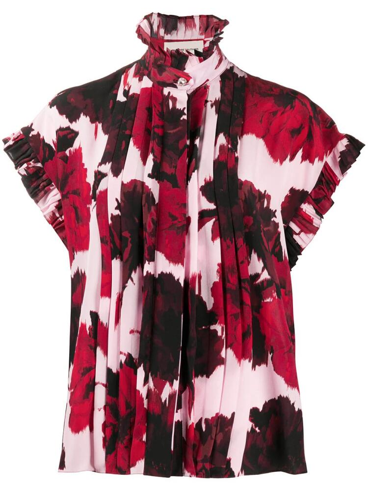 Alexandre Vauthier floral print ruffle neck shirt - Red Cover