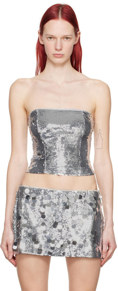 GUIZIO Silver Sequinned Tube Top Cover