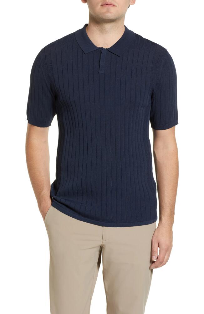 BRADY Men's Engineered Rib Polo Sweater in Stone Cover