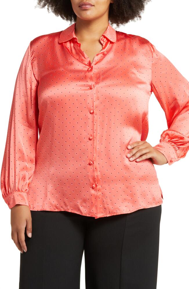 Marina Rinaldi Dot Satin Button-Up Shirt in Coral Cover