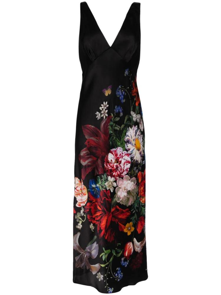 Camilla floral-print silk slip dress - Black Cover