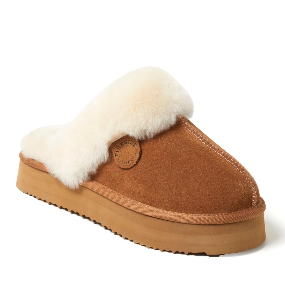 DEARFOAMS Fireside Melton Genuine Shearling Platform Scuff Slipper in Chestnut Cover