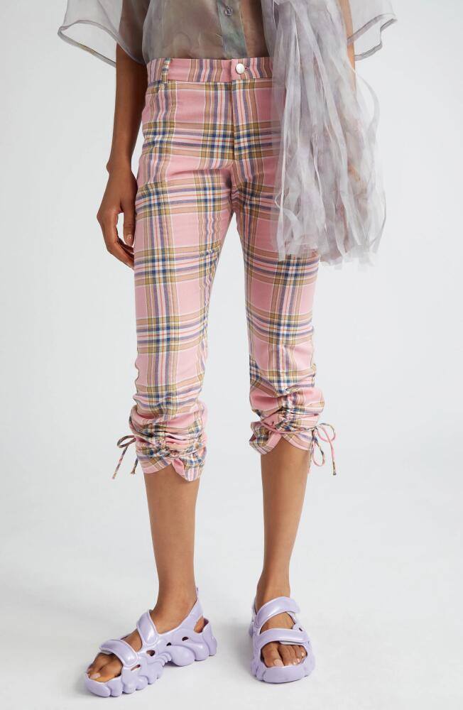 Collina Strada Maldives Plaid Drawstring Leg Capri Pants in Pink Plaid Cover