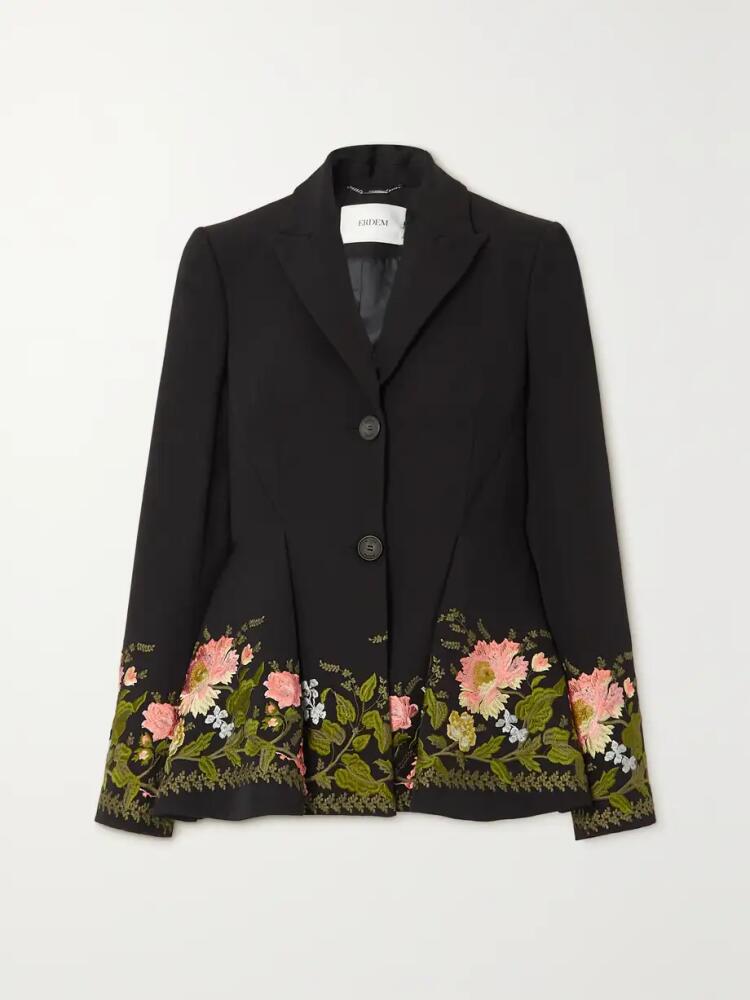 Erdem - Marlene Embroidered Grain De Poudre Cotton Blazer - Black Cover