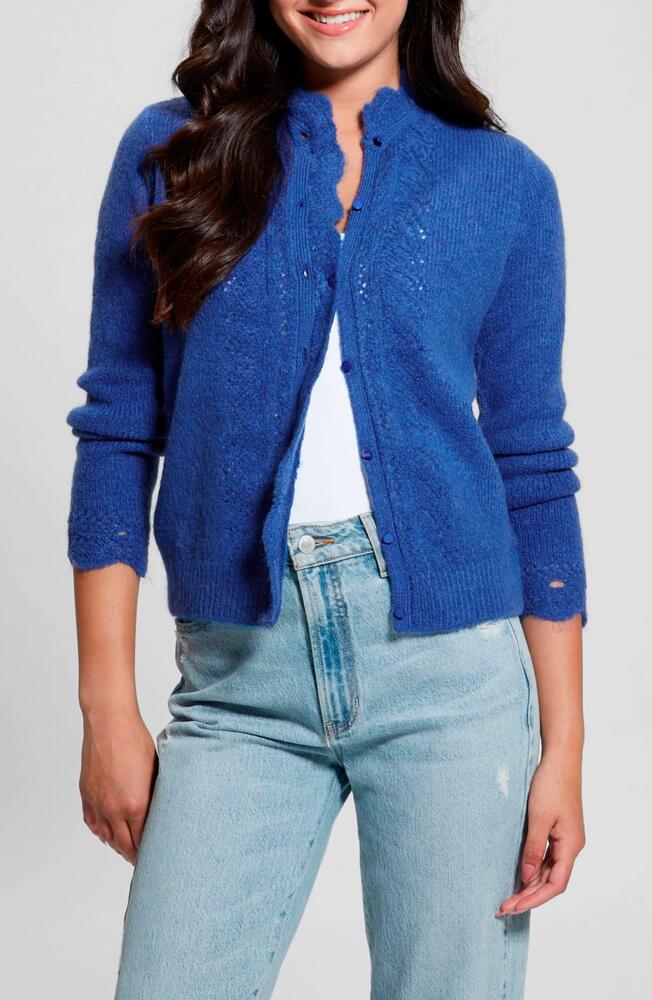 GUESS Macie Pointelle Detail Cardigan in Surfing Blue Cover