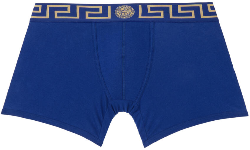 Versace Underwear Blue Greca Border Long Boxers Cover