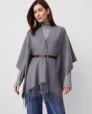 Ann Taylor Fringe Belted Wrap Poncho Cover