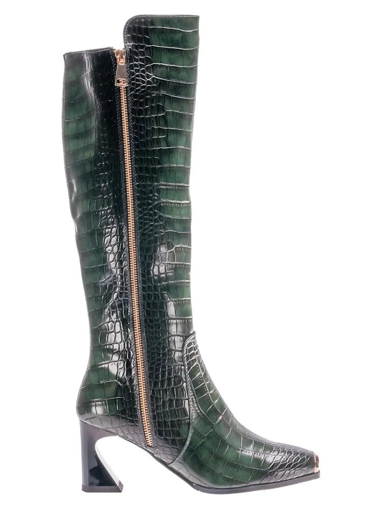 Lady Couture Women's London Crocodile Embossed Tall Boots - Olive Cover