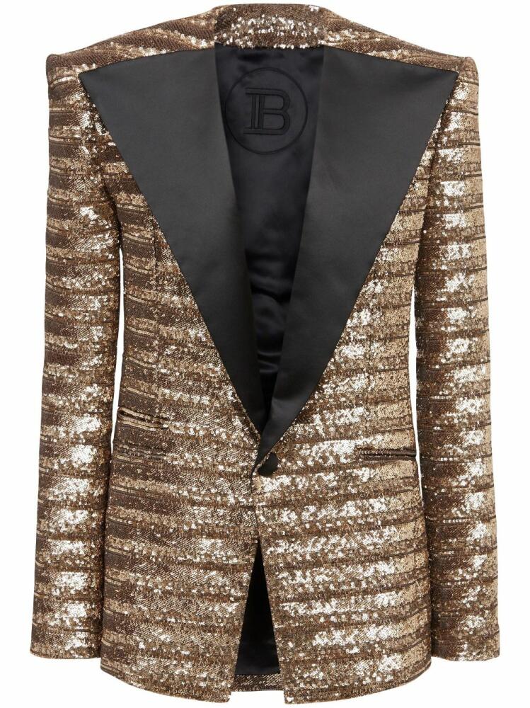 Balmain sequin-embellished single-breasted blazer - Gold Cover