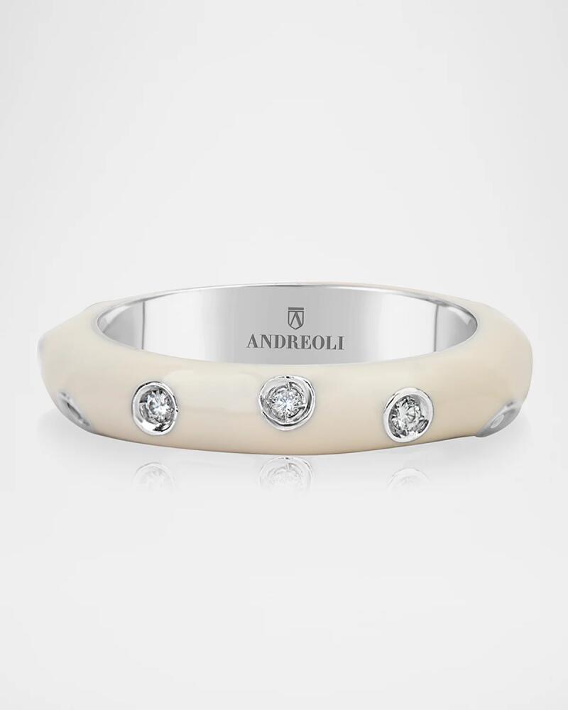 Andreoli 18K White Gold White Enamel Diamond Ring Cover