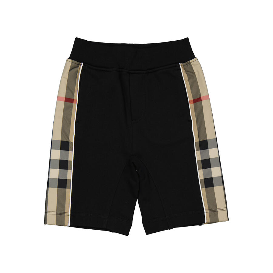 Burberry Boys Black Check-panel Cotton Shorts Cover