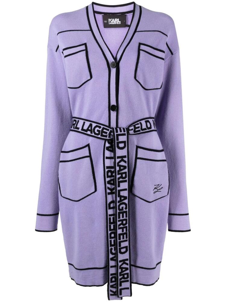 Karl Lagerfeld contrasting trim belted cardi-coat - Purple Cover