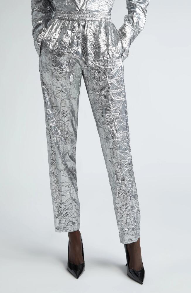 LaQuan Smith Crinkle Metallic Snap Vent Pants in Silver Cover