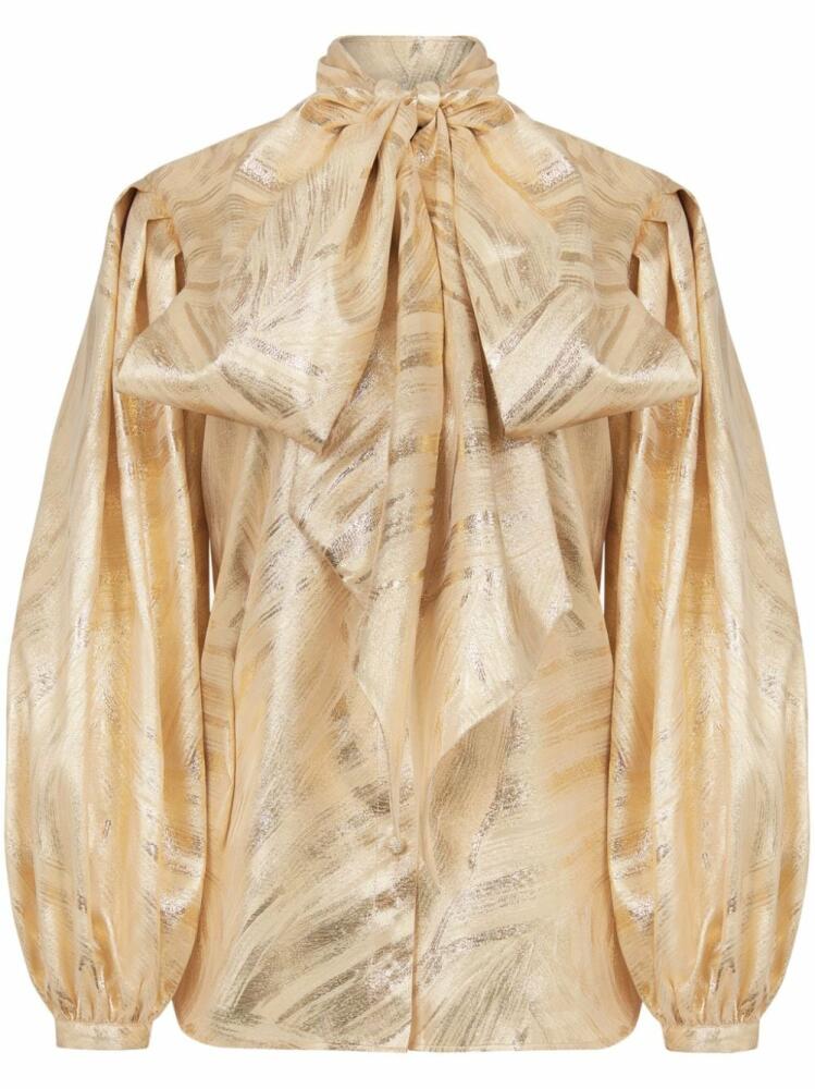 Nina Ricci pussy-bow foiled blouse - Gold Cover