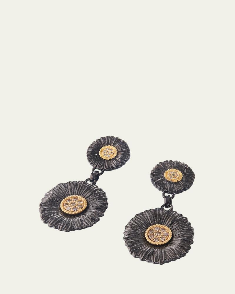 Buccellati Blossoms Daisy Burnished Sterling Silver and 18K Yellow Gold Diamond Pendant Earrings Cover