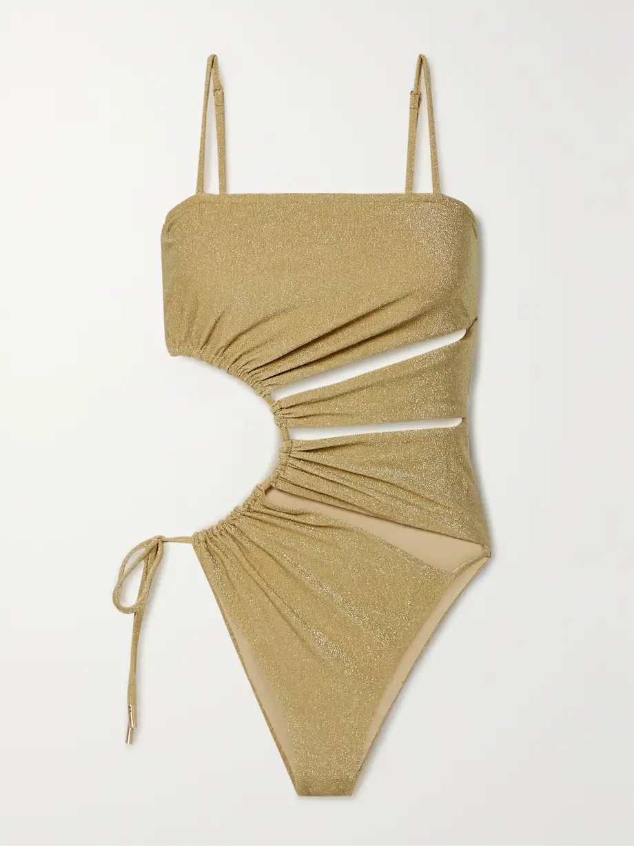 Cult Gaia - Allegra Cutout Ruched Metallic Swimsuit - Gold Cover