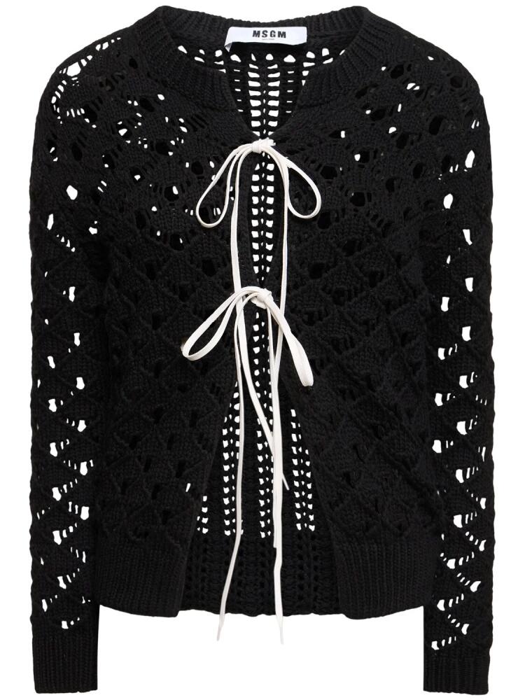 MSGM Openwork Cotton Lace-up Cardigan Cover