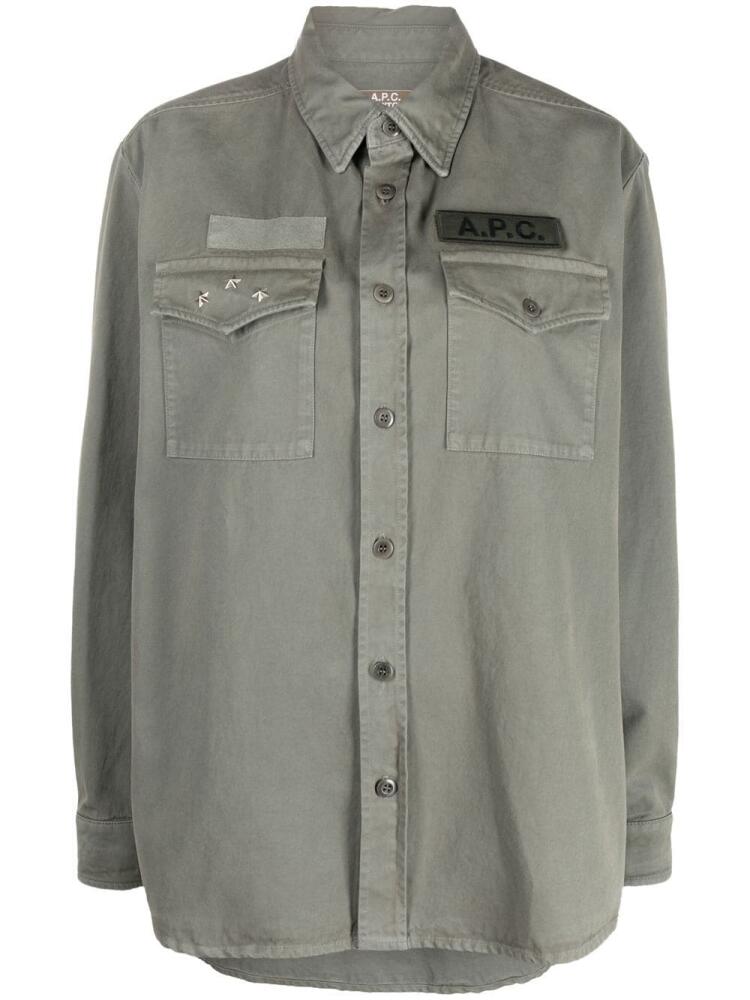 A.P.C. logo-patch shirt jacket - Green Cover