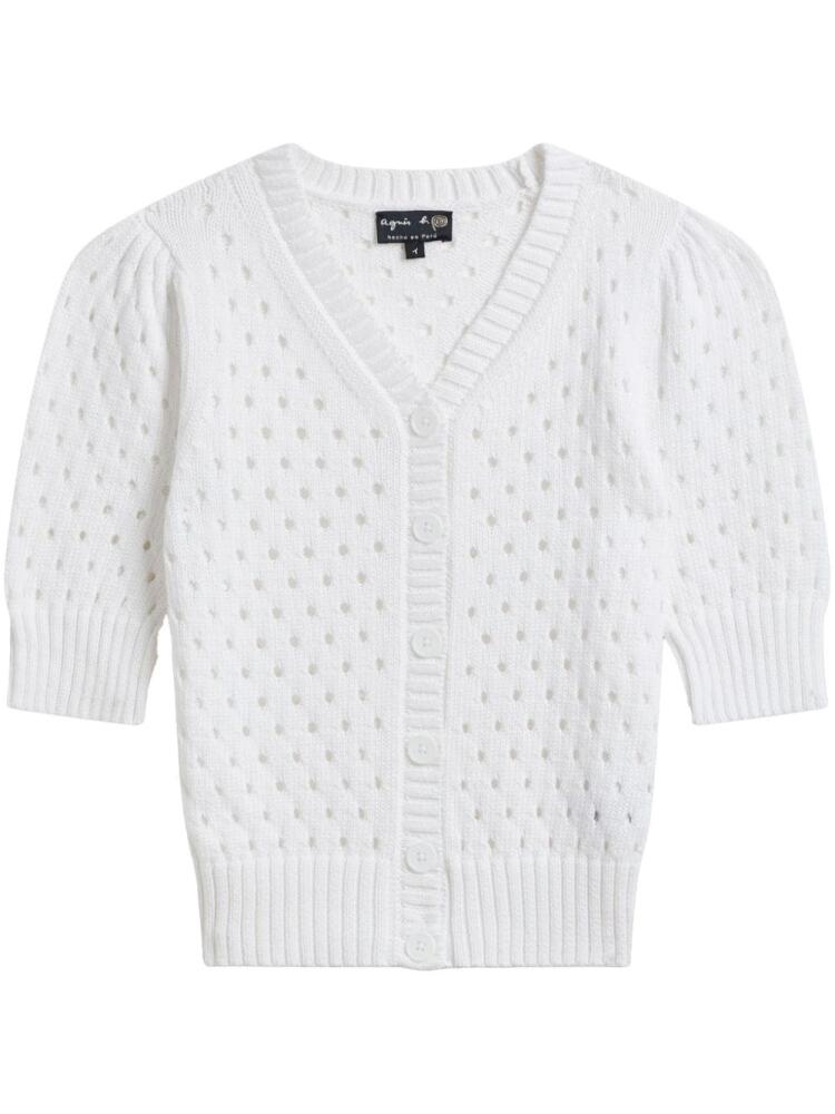 agnès b. eyelet-embellished cotton cropped cardigan - White Cover