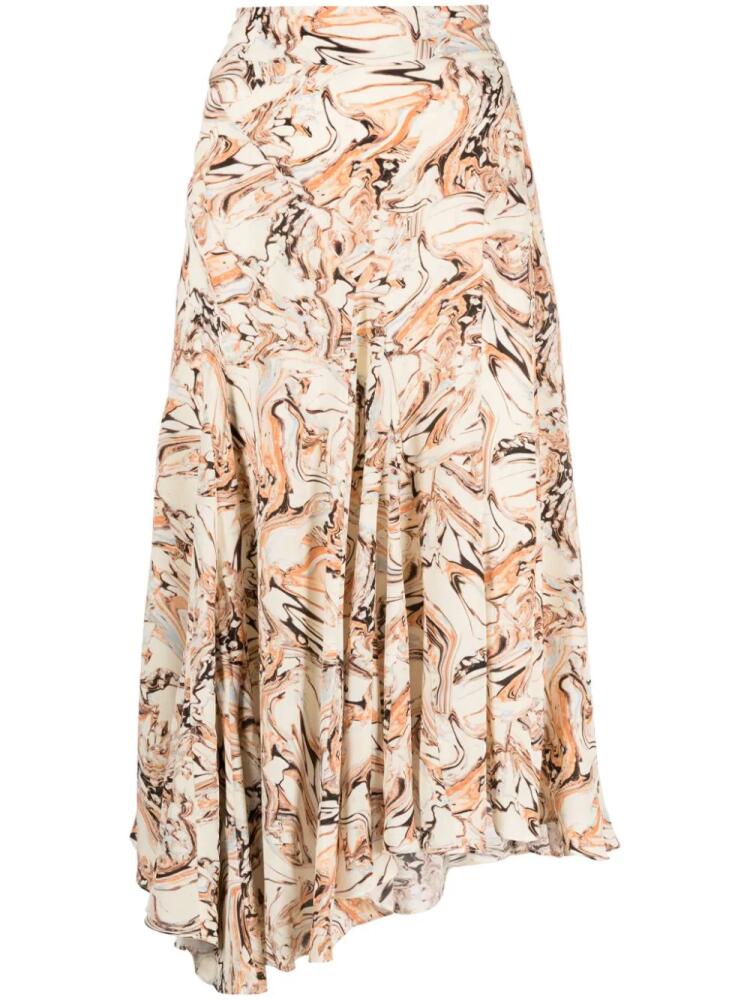 ISABEL MARANT graphic-print asymmetric silk midi skirt - Neutrals Cover