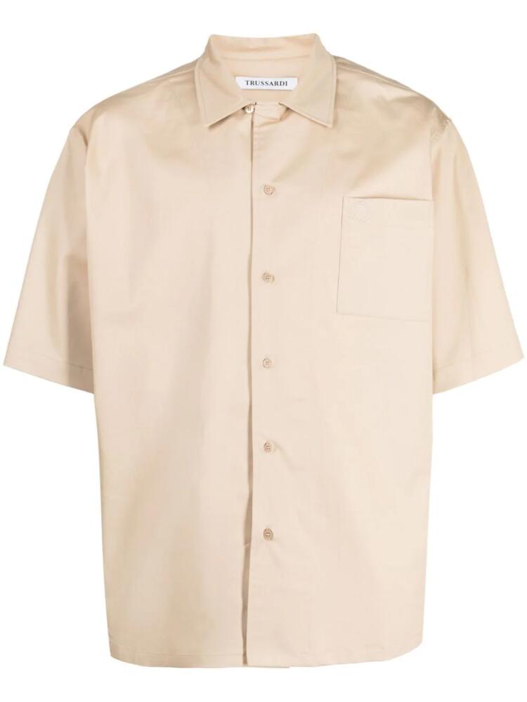 Trussardi logo-embroidered short-sleeve shirt - Neutrals Cover