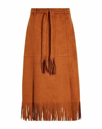 8 By Yoox High-waist Fringed Midi Skirt Woman Midi skirt Tan Polyester, Elastane Cover