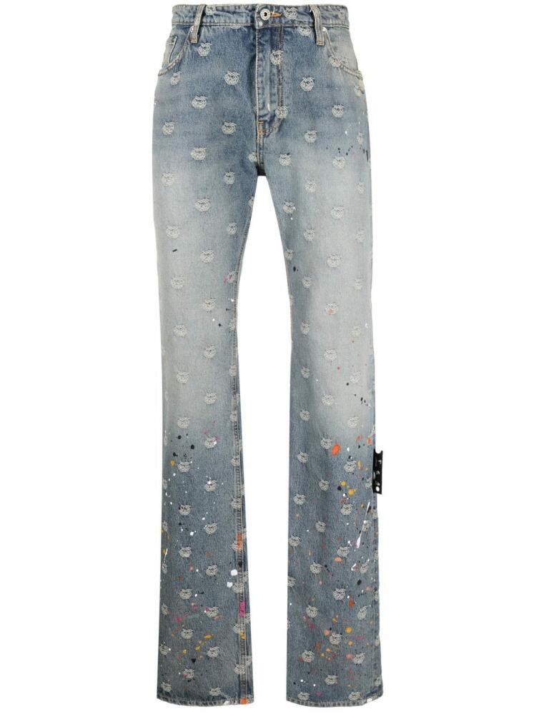 Off-White logo-jacquard paint-splatter jeans - Blue Cover